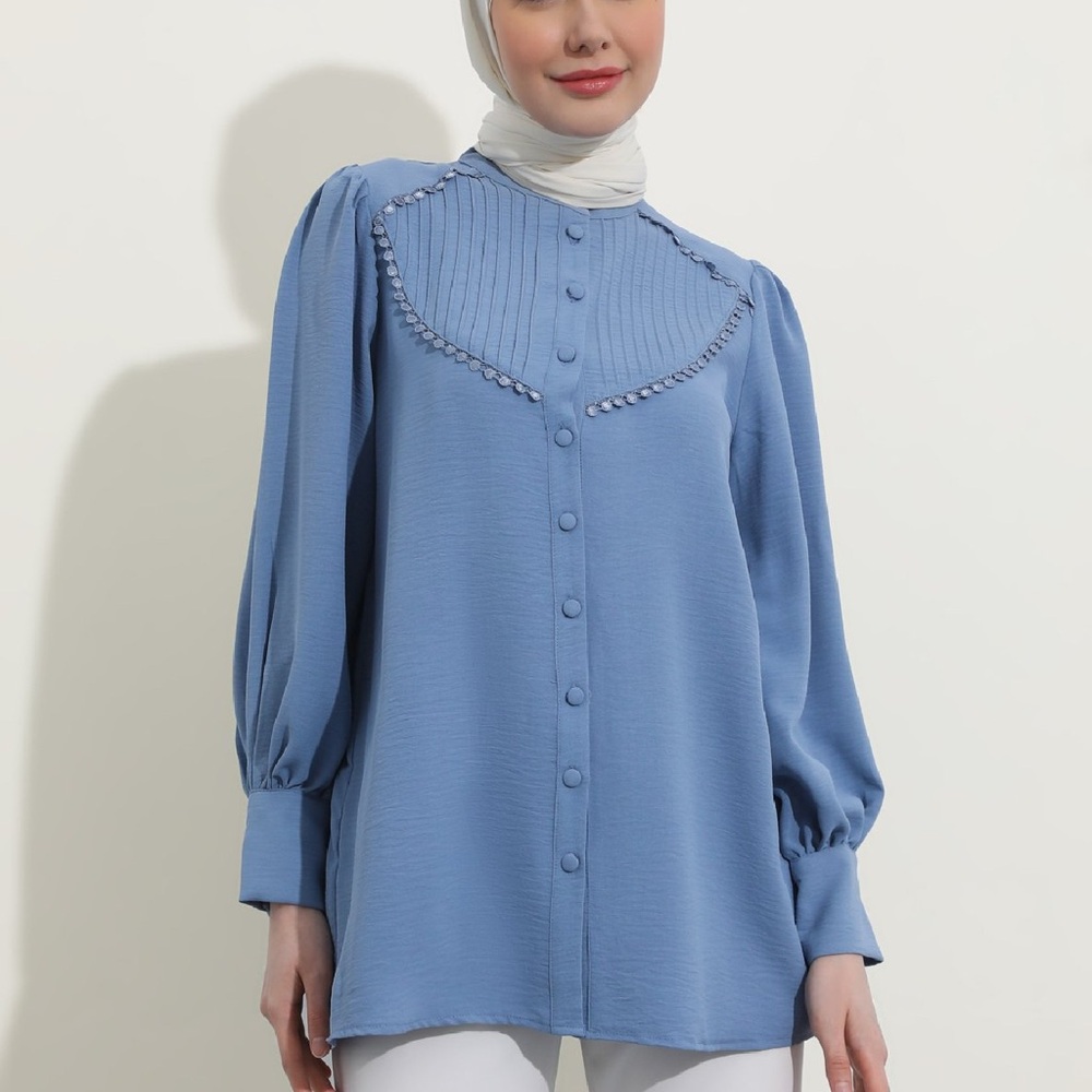 Chic Blue Button-Up Women's Blouse